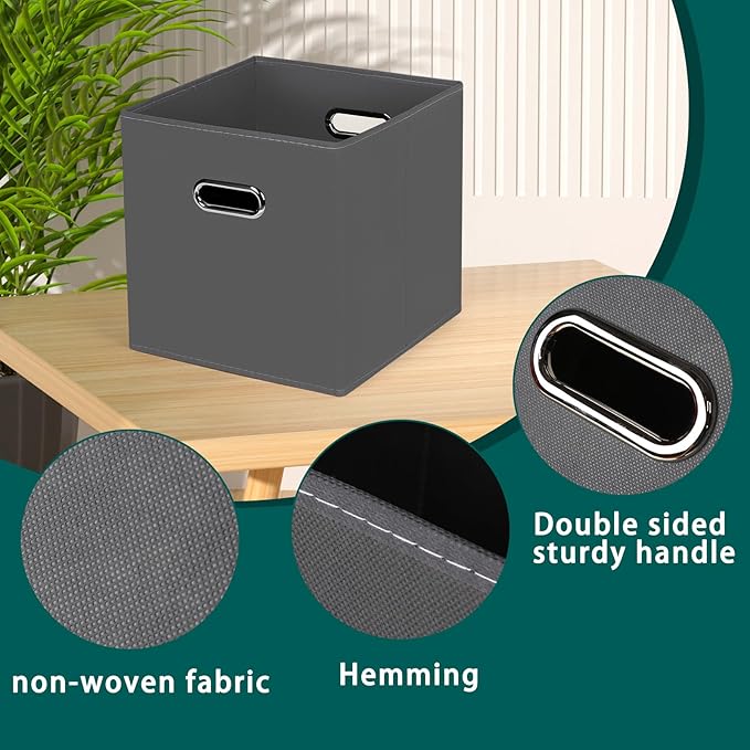 Foldable cube storage bins, Fabric Storage Box Cubes Organizer Baskets with Dual Handles for Home Organizer,Nursery,Shelves,Closet,Set of 10,(Grey)