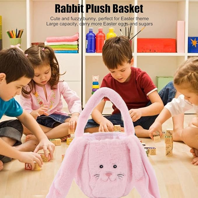 KIMISS Plush Easter Bunny Basket for | Cute Cartoon Long Ears Bunny for Easter Egg | Soft Plush Bunny Egg Basket (Pink)