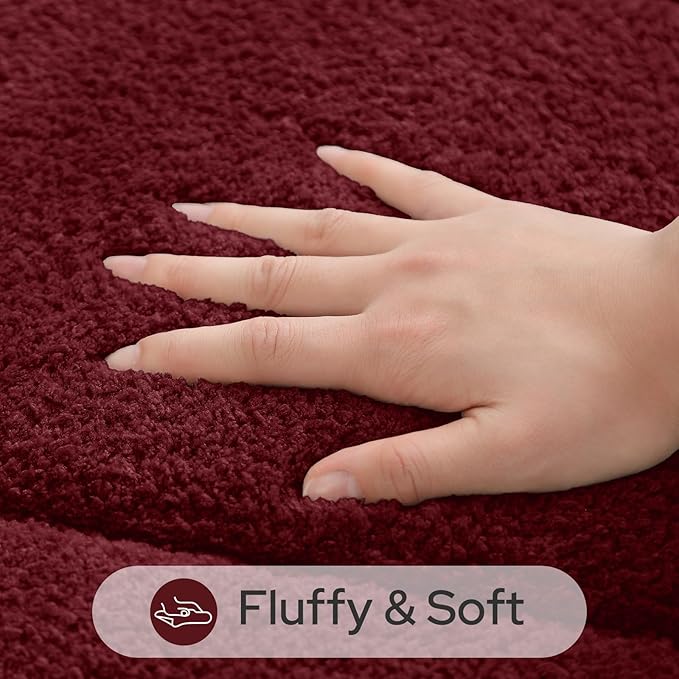 HOMEIDEAS Bathroom Rugs Sets 2 Piece, Soft Bathroom Mats and Absorbent Microfiber Machine Washable Bath Mats for Shower Room, Bathtub, Kitchen (20" x 32" + 16" x 24", Burgundy Red)