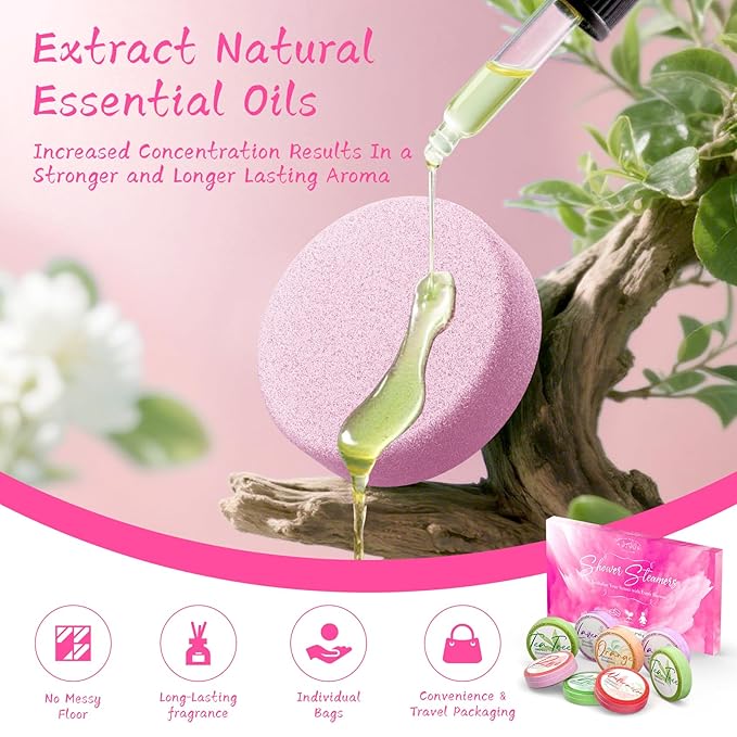 Shower Steamers Aromatherapy 8 Pack - Gifts for Women, Shower Bombs with Essential Oils, Self Care and Stress Relief Stocking Stuffers, Relaxation Birthday Gifts for Women and Men. Pastel Flow Style