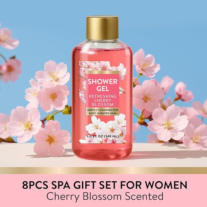 Spa Luxetique Gifts for Women 8pcs Bath and Body Works Gift Set for Women Cherry Blossom Spa Gift for Womens Self Care Birthday Gifts for Womens Wife Sister Girlfriend Friend Valentines Day Gift
