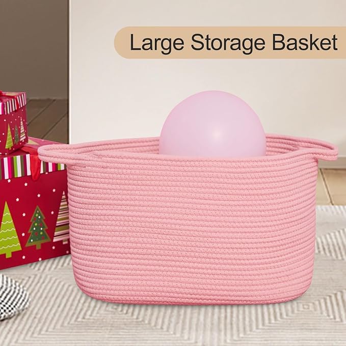 Laundry Baskets Woven Cotton Rope Laundry Hamper with Handles for Decor Storage of Dirty Clothes,Toys and Blankets in Bathroom,Baby Room and Living Room
