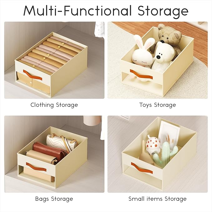 Closet Organizers and Storage - 12 Pack Storage Bins Baskets for Organization Foldable Closet Organizer with Clear Window & Handles for Clothes, Toys, Towels, Small Essentials (Beige)