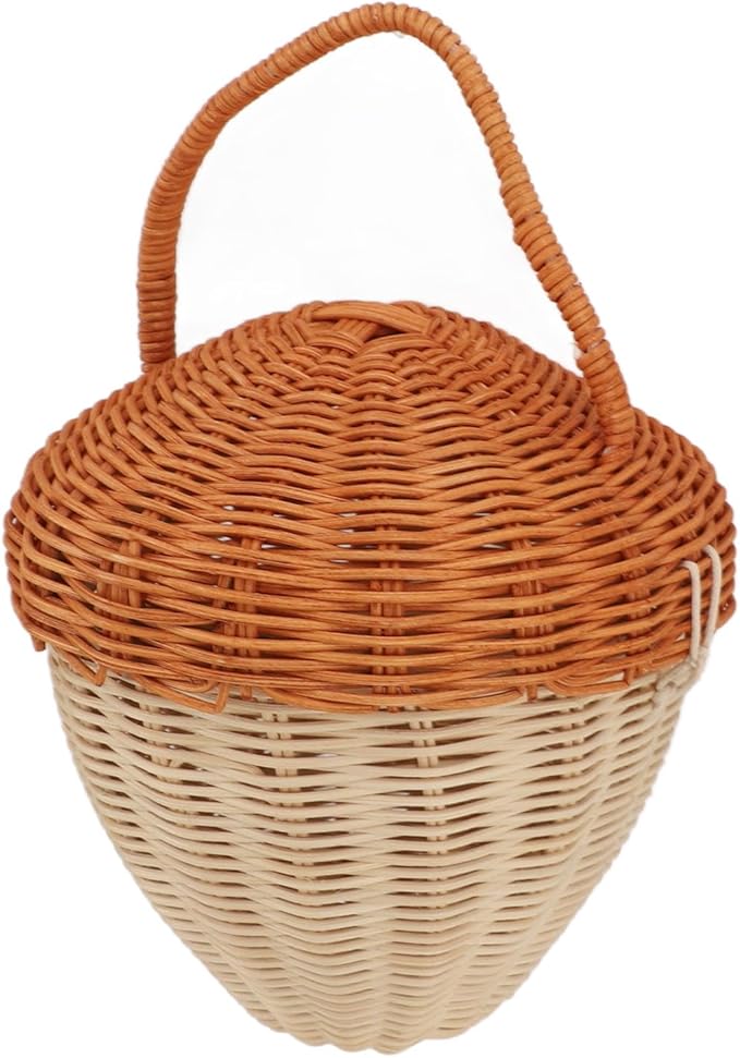 Rattan Storage Basket Mushroom Shape Hand Woven Natural Decorative Woven Fruit Basket Wall Hanging Storage Basket with Lid Perfect for Kids Room Decor Photo Prop