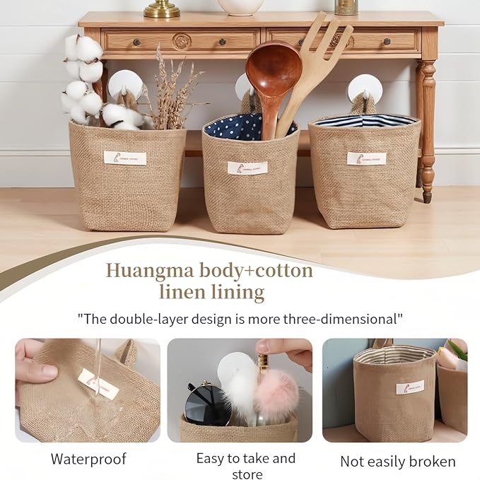 Chinshwehaw Washable Cotton Linen Hanging Organizer Bag for Door Wall Bedside | Washable Storage Pockets | Space Saving ，Reusable Closet Organizer (2Pack) (Deep blue dots+yellow stripes)