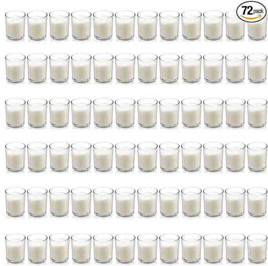 Housecret 72 Pack Warm White Unscented Clear Glass Filled Votive Candles. Hand Poured Wax Candle Ideal Gifts for Aromatherapy Spa Weddings Birthdays Holidays Party