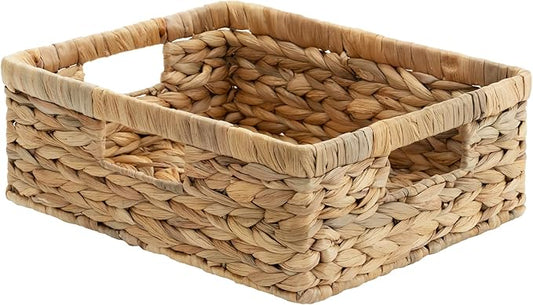 StorageWorks Pantry Baskets, Wicker Storage Baskets for Organizing, Bathroom Shelves, Pantry Organizers and Storage, Water Hyacinth, 13"L x 10¼"W x 4 ¾"H