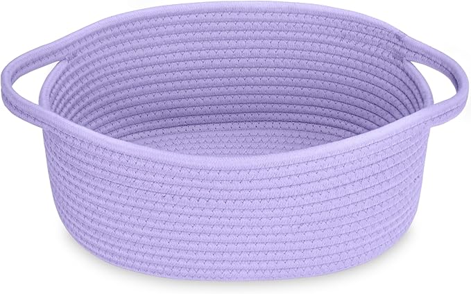 ABenkle Small Basket with Handles - Decorative Durable Rope Woven Storage Bin Shelf Storage Organizer Cube, Easter Baby Gift Basket, 12"x8"x5"