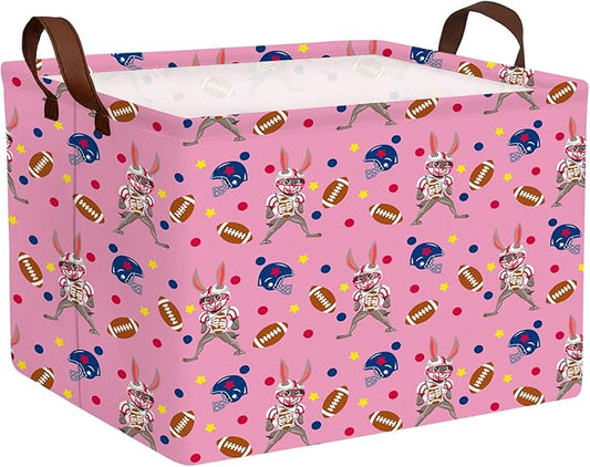 Large Cute Easter Basket for Kid Empty Gift Baby Rectangle Storage Bin Bunny Eggs Boy＆Girl Room Décor (Rabbit Rugby Pink)