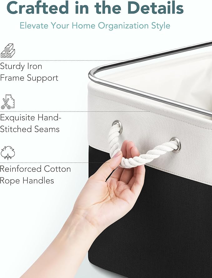 13x15x13 Storage Cube Bins, Heavy Duty Foldable Fabric Storage Bins with Handles and Metal Frame, 6 Pack Large Closet Organizer Bins for Clothes, Socks, Towels, White Black