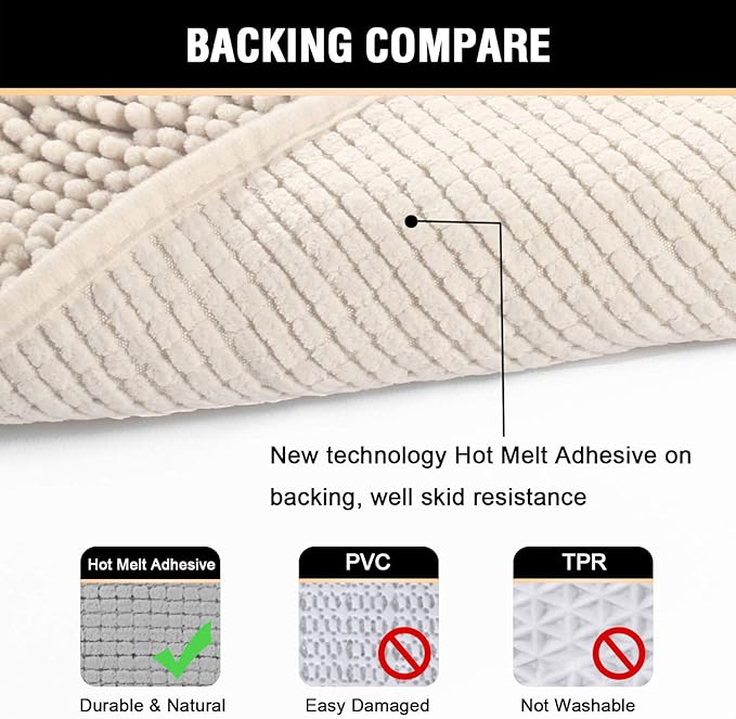 H.VERSAILTEX Microfiber Bath Rugs Chenille Floor Mat Ultra Soft Washable Bathroom Dry Fast Water Absorbent Bedroom Area Rugs, 24 x 36 - Inch, Ivory