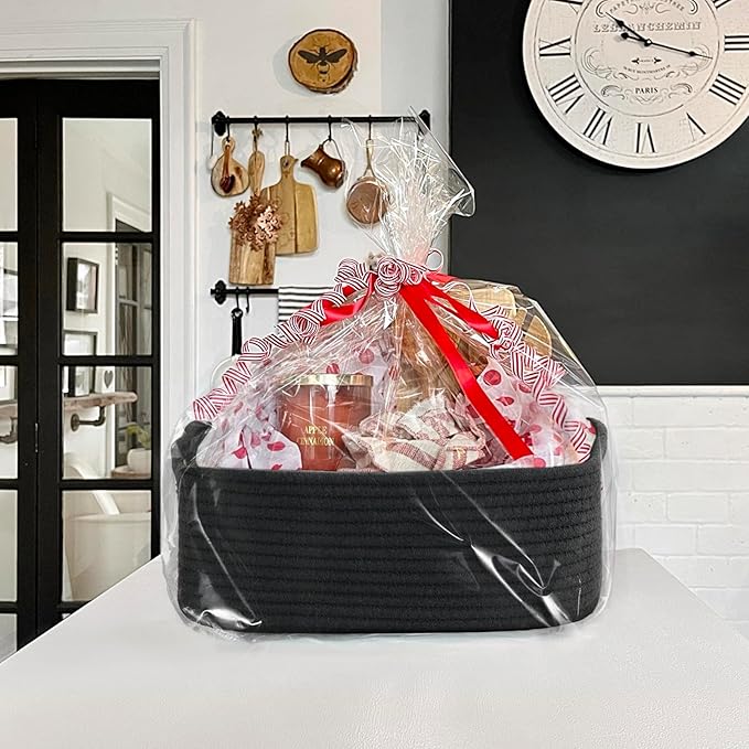 Goodpick Storage Baskets, Rope Shelf Basket Small Baskets for Gifts Empty Storage Baskets for Organizing Toy Baskets Storage Kids Storage Bins Woven Baskets 3 Pack, Black, 13 x 8 x 5 in