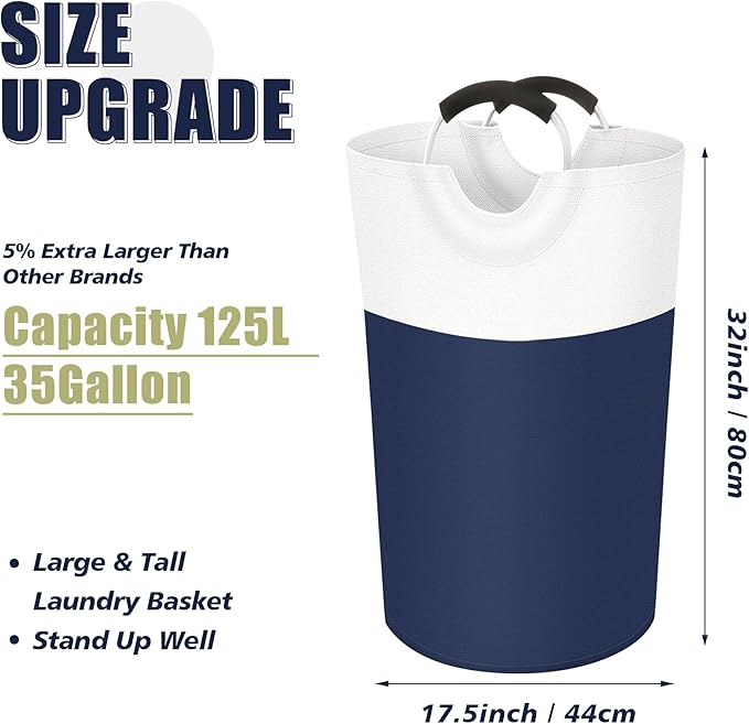 Twira 125L Pro XX-Large Laundry Baskets, Laundry Hamper Stands Up Well, Laundry Bag with Padded Handles, Waterproof Laundry Basket Collapsible, Clothes Hamper for College, Laundry, Bathroom