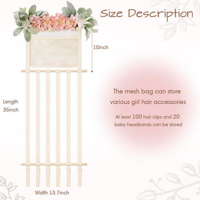 POVETIRE Headband Holder Hair Bows Organizer for Girls, Hair Accessories Display Storage Wall Hanging Decor for Baby Nursery Toddler Girls Room