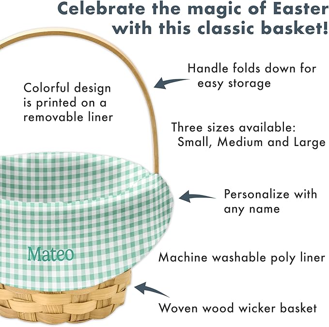 Let's Make Memories Personalized Easter Basket for Kids- For Boys - For Girls - Create Your Own - Fillable - Wicker - Easter Basket Stuffers - Large - Yellow Watercolor Stripes