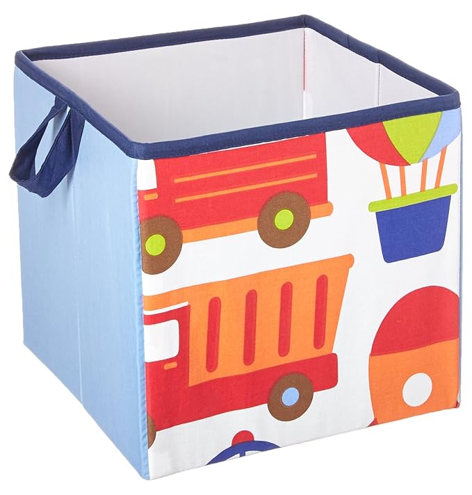 Bacati - Small Storage Tote Transportation Blue/Navy/Orange/Red/Green Boys10 x 10 x 10 inches