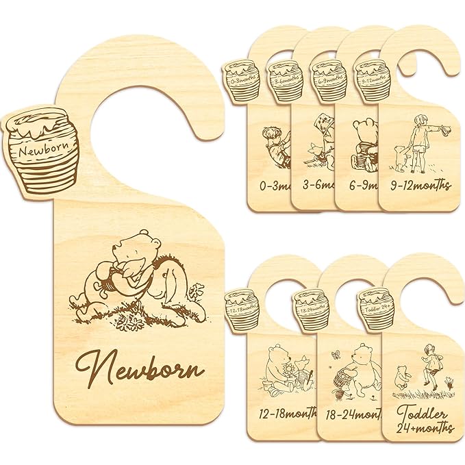Winnie Baby Closet Divider -Winnie Nursery Decor Wardrobe Baby Closet Organizer,Daisy Design Nursery Decor Clothes Hanger Dividers for Sorting 8 from Newborn to 24+ Months,Honeypot