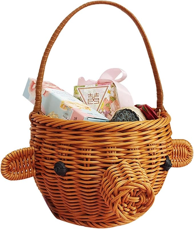 Unique Piggy Cartoon Storage Container Handmade Piggy Basket Imitation Rattan Weave for Home Decoration and Storage Straw Woven Basket