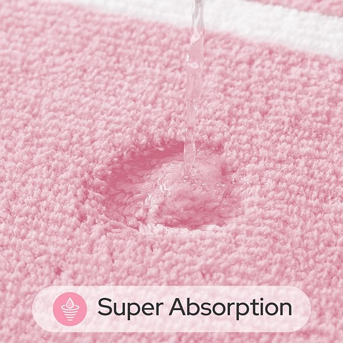 HOMEIDEAS Bathroom Rugs Sets 2 Piece, Super Soft and Absorbent Microfiber Tufted Bath Mats, Non-Slip and Machine Washable Bath Rugs(Light Pink)