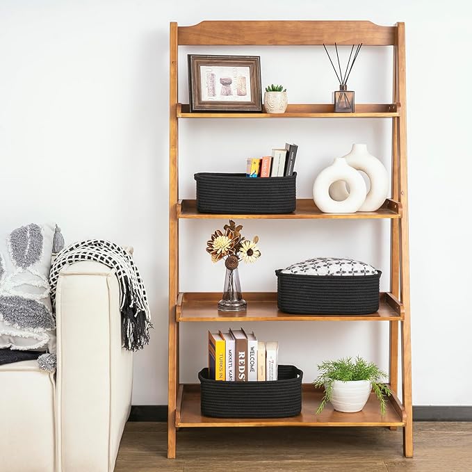 Goodpick Storage Baskets, Rope Shelf Basket Small Baskets for Gifts Empty Storage Baskets for Organizing Toy Baskets Storage Kids Storage Bins Woven Baskets 3 Pack, Black, 13 x 8 x 5 in