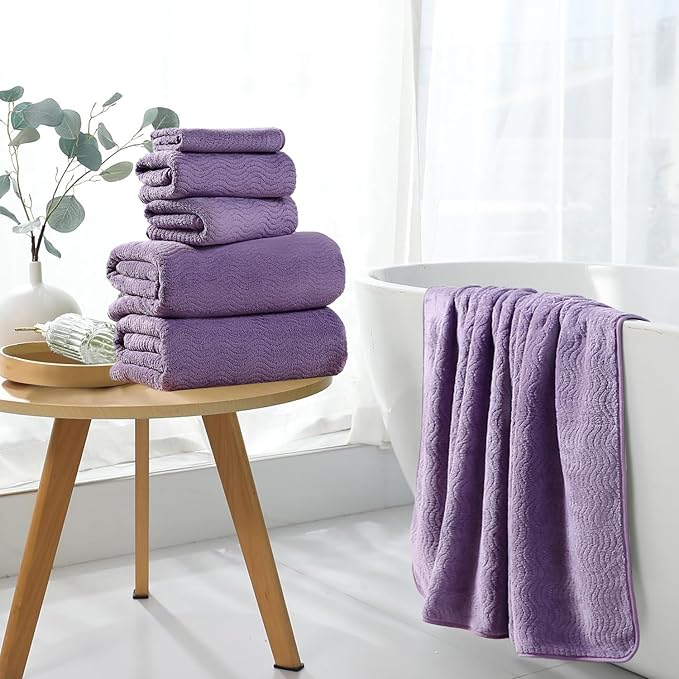 8 Piece Bath Towel Set |2 Oversized Large Bath Sheet,2 Hand Towels,4 Washcloths| Ultra Soft Cozy Bath Towel Set for Bathroom Hotel Gym Spa,Highly Absorbent Quick Dry Bathroom Towel Collections,Purple