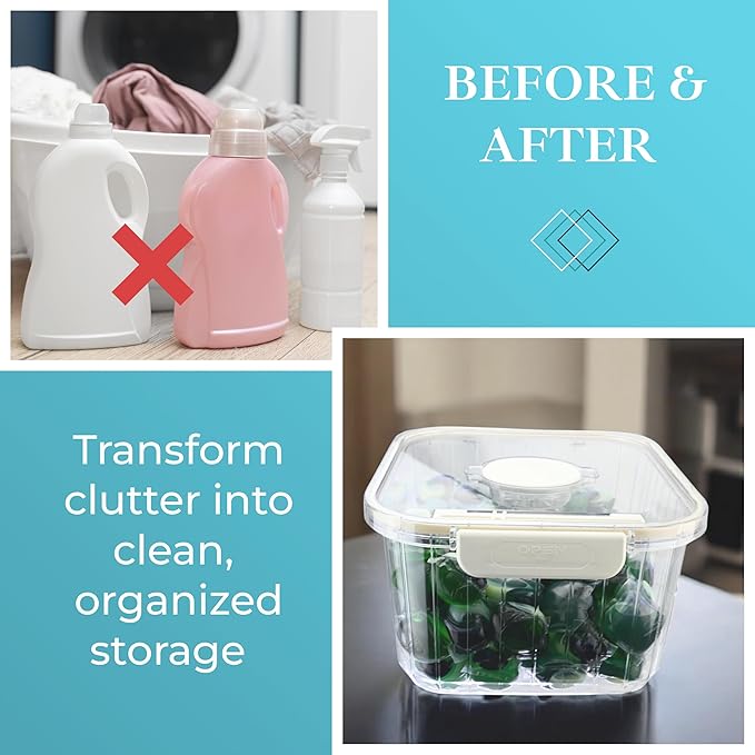 Skywin TidyFriend Laundry Pods Container with Lift Up Lid, 17.2" x 17.2" x 13", Airtight Storage Keeps Pods Fresh, Laundry Detergent Container & Dishwasher Pod Holder (Clear)