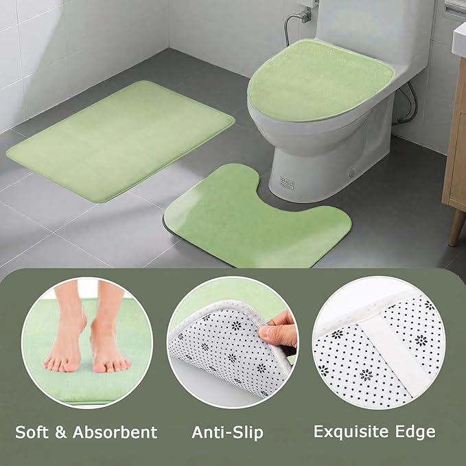 25 Pieces Bathroom Set Green Bathroom Accessories Set, Shower Curtain and Rugs, Trash Can, Toilet Brush, Soap Dispenser, Soap Dish, Toothbrush Holder, Tumbler, Tray, Qtip Holder for Home Decor