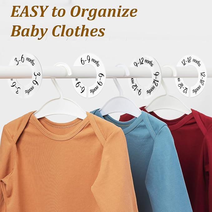 Baby Closet Dividers, Set of 6 Baby Closet Size Dividers, Baby Hanger Dividers By Age from Newborn to Toddler, Organize Nursery Hangers for Clothes