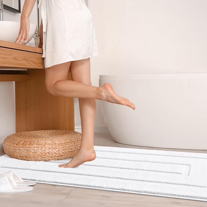 HOMORE White Bathroom Rug 24x54 Inch Soft Absorbent Bathroom Runner Rug, Washable Bath Runners Rugs Non Slip Long Bath Rug for Shower Tub