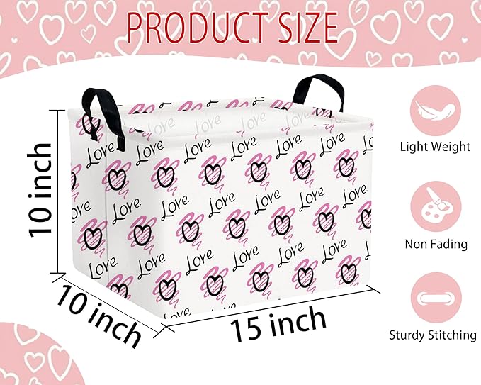 Large Valentine's Day Basket Heart Shaped Storage Bin for Gifts Collapsible Organizer Room Decor (Purple Wave Black Love)