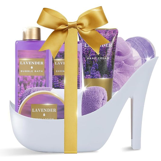 Spa Luxetique Gifts for Women 8pcs Relaxing Lavender Gift Set for Women High Heel Spa Gift for Womens Birthday Gifts for Womens Mom Grandma Teacher Nurse Valentines Day Gift for Her