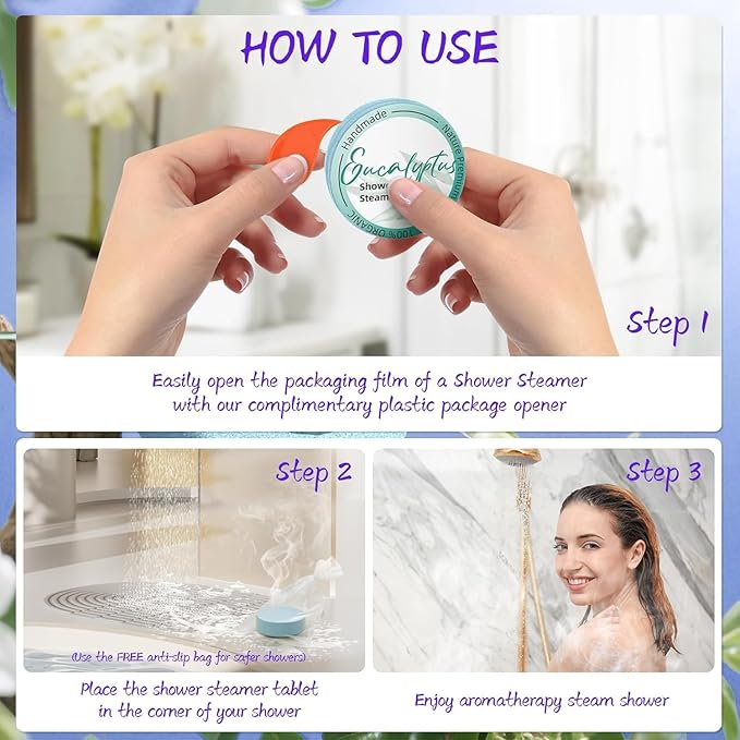 Shower Steamers Aromatherapy 8 Pack - Gifts for WomenSelf Care and Stress Relief Stocking Stuffers, Shower Bombs with Essential Oils, Relaxation Birthday Gifts for Women and Men. Azure Floral Style