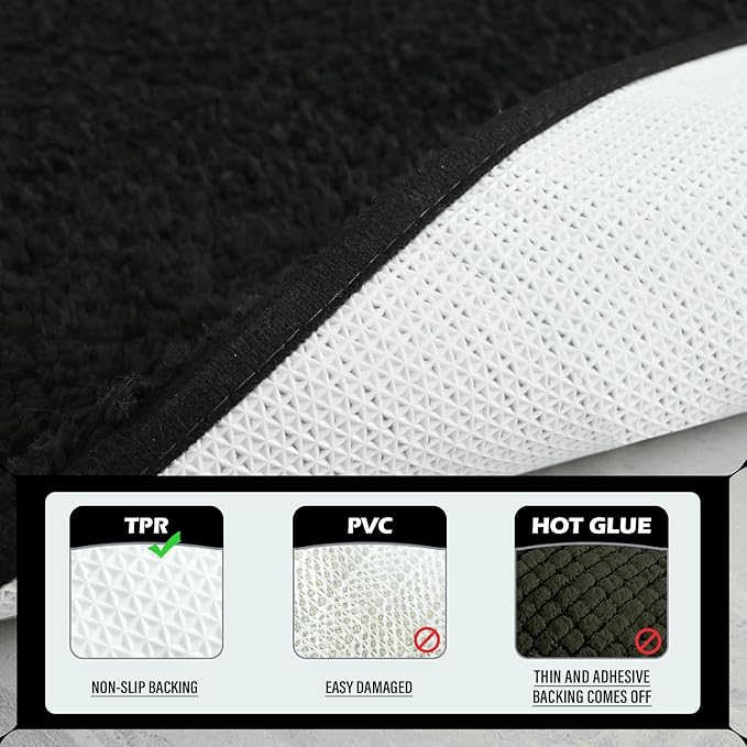 HOMORE Black Bathroom Rug Set 2 Piece,Soft Absorbent Bath Mats Set,Machine Washable Bath Rug Sets for Bathroom Non Slip,(21"x34"+21"x21") Plush Shaggy U Shape Contour Toilet