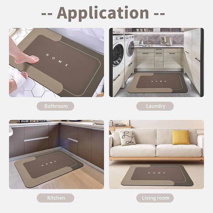 Housego Absorbent Bath Mat Magic Rug, Quick Drying Mat Magic Bath Mat Non-Slip Floor Rug Rubber Backed for Bathroom Kitchen Shower Sink, Water Absorbent (1PC, 15.7''x23.6'', Brown)