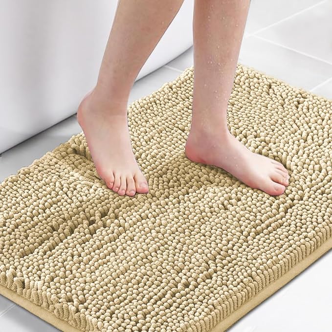 H.VERSAILTEX Bath Mat for Bathroom Non Slip Luxury Chenille Ultra Soft Bath Rugs 24x36 Absorbent Non Skid Shaggy Rugs Washable Dry Fast Plush Area Carpet Mats for Indoor, Bath Room, Tub - Beige