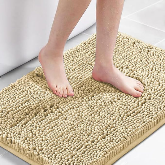 H.VERSAILTEX Bath Mat for Bathroom Non Slip Luxury Chenille Ultra Soft Bath Rugs 24x36 Absorbent Non Skid Shaggy Rugs Washable Dry Fast Plush Area Carpet Mats for Indoor, Bath Room, Tub - Beige