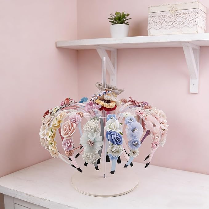 OOSAKU Headband Holder Stand Storage for Baby, Wooden ersatile Organizer for Scrunchies, Bows & Claw Clips for Girls, Women, Babies (FK-Q-1)