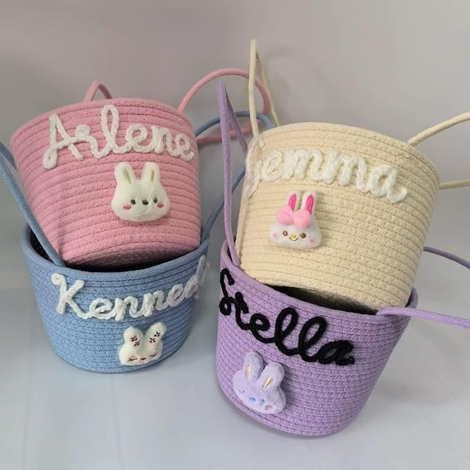 Personalized Easter Bunny Basket, Custom Name Baby Basket, Easter Gift for Kid Toddler,boy,girls (15x18x23cm)
