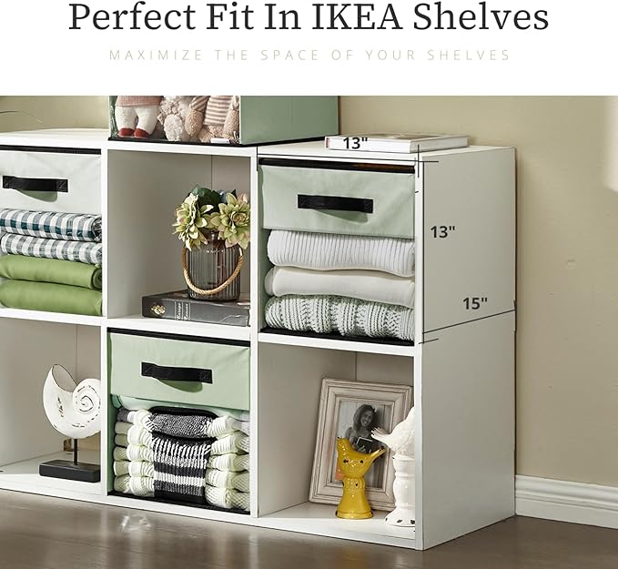 DECOMOMO Kallax Storage Cubes, 13x13x15 Storage Cube Bins with Window, Baskets for Organizing Shelves (Kallax / 4pcs, Green)