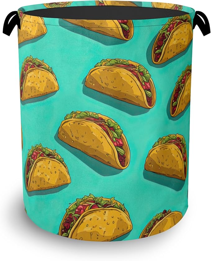 Mexican Taco Laundry Hamper,Dirty Clothes Laundry Basket with Handles Waterproof Oxford Cloth Storage Basket for College Dorms Bathroom Bedroom 16" x 20.8"