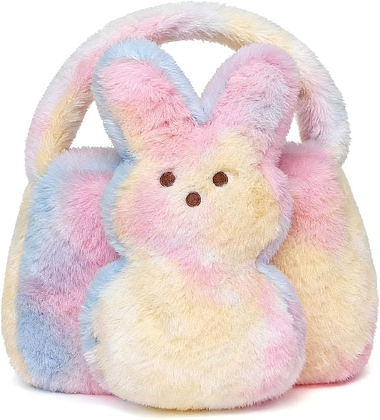 Easter Bunny Basket for Kids, Cute Bunny Plush Tote Bucket for Boys Girls, Fluffy Easter Egg Hunt Bag Soft Fabric Tote Bags for Candy Gifts Storage (Multicolor)
