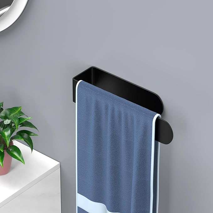 HUFEEOH Hand Towel Holder, Black Hand Towel Bar, Stainless Steel Self Adhesive Bathroom Towel Bar Stick on Wall