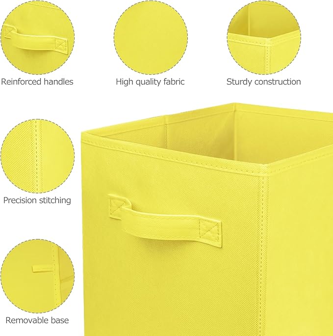 2 Pcs Storage Cubes, 10.5 Inch Collapsible Storage Bins, Fabric Foldable Bins for Organization, Durable Storage Bins for Closet, Shelves, Offices (Yellow)