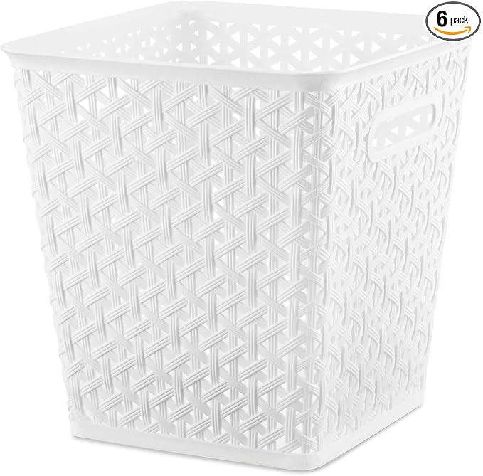 Whitmor Woven Resin Bin, White, 6 Pack