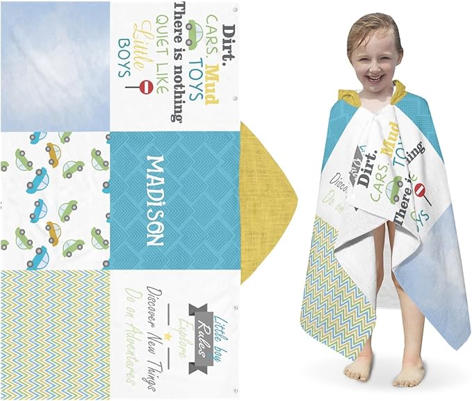 Hooded Towels for Kids 3-10 Yrs Cartoon Cute Cars Patchwork Kids Bath Towels Hooded Beach Towel Wrap Bathrobe Blanket Boys Gift for Shower