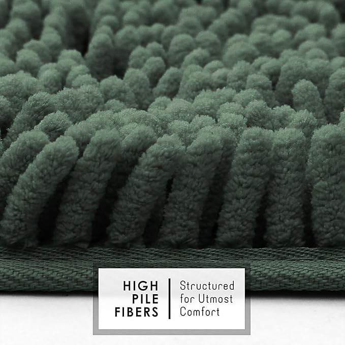 Hearth & Harbor Bathroom Rugs, Chenille Bath Mat - Machine Washable Bath Mats for Bathroom Non-Slip Backing Rubber, Quick Dry Mat - Hunter Green Bath Rug, 17x24-26x44-20x24