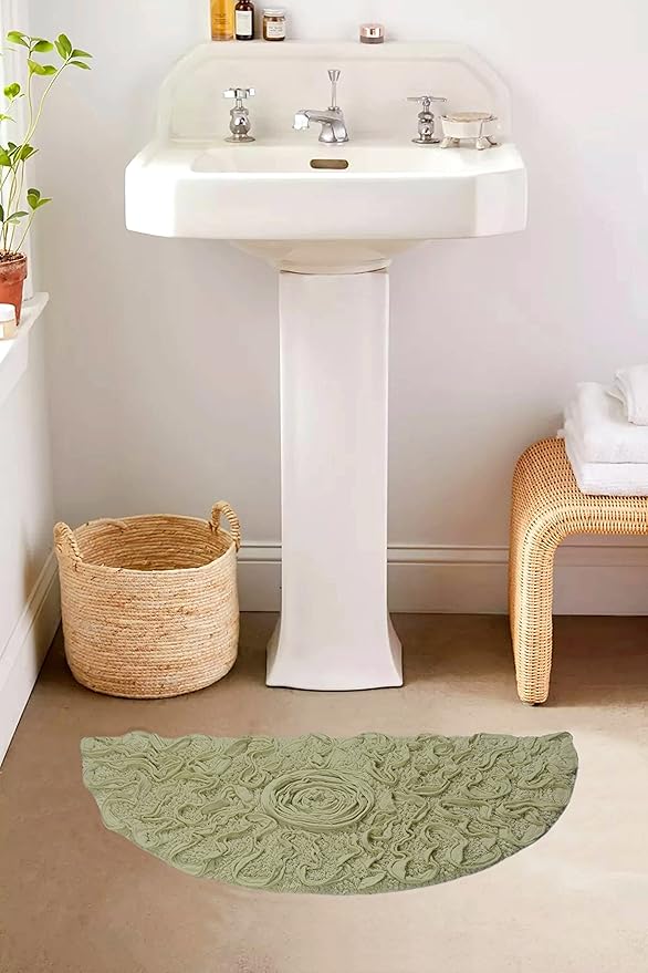 Home Weavers Bell Flower Collection 100% Cotton Tufted Bath Rugs, Extra Soft and Absorbent Bath Rugs, Non-Slip Bath Mats, Machine Washable, Bath Mats for Bathroom Floor, 17"x30" Slice Rug, Green