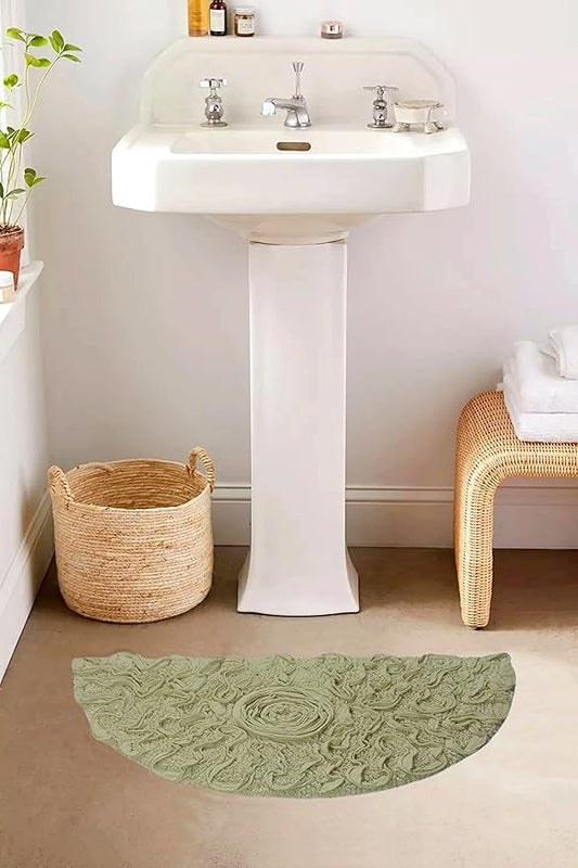 Home Weavers Bell Flower Collection 100% Cotton Tufted Bath Rugs, Extra Soft and Absorbent Bath Rugs, Non-Slip Bath Mats, Machine Washable, Bath Mats for Bathroom Floor, 17"x30" Slice Rug, Green