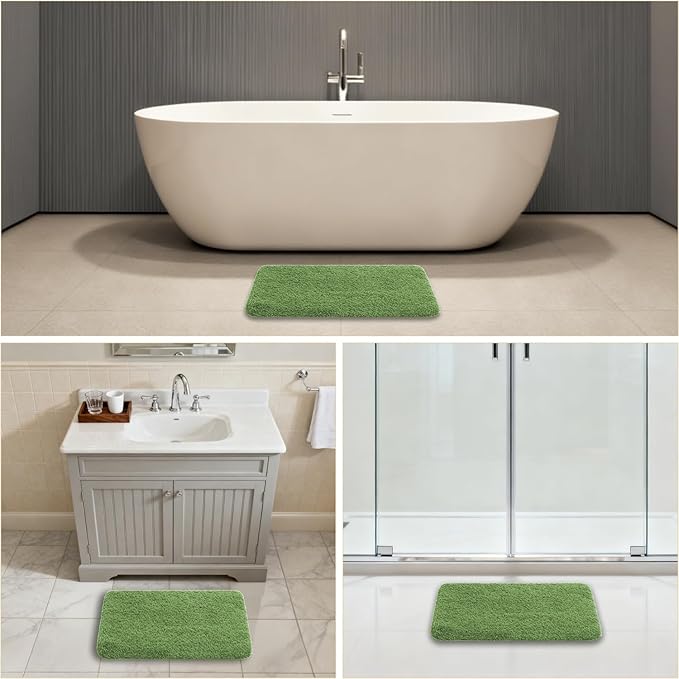 Hunter Green Bathroom Rugs 17"x24" - High-Density Microfiber Bath Mat, Fluffy Non Slip Absorbent and Washable Bathroom Mat - Ideal for Small Spaces, Vanity, Toilet, or Pet Mat