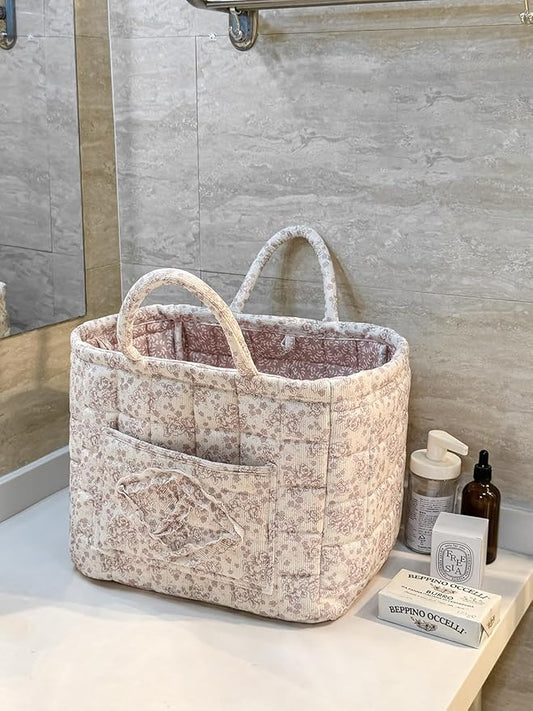 Fabric Storage Basket Boho Large Collapsible Floral Laundry Nursery Hamper Knitting Storage for Car Clothes Toys